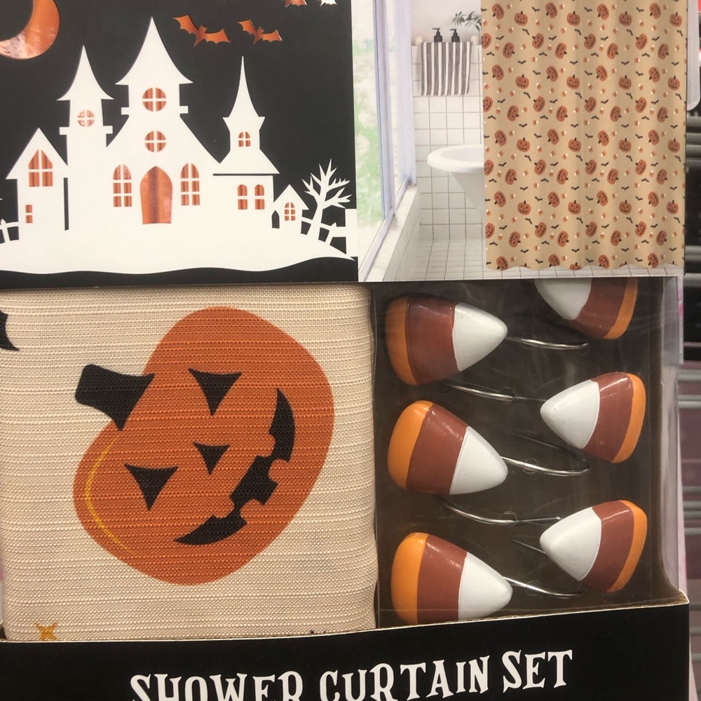 🎃 Halloween Pumpkin Shower Curtain Set